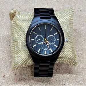 Ebony Wood Men's Watch Black Wooden Strap Gift for Father Husband Grandpa